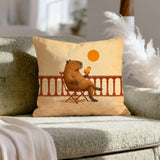 Orange Spritz Hour – Capybara on a Golden Balcony – Pillow Cover