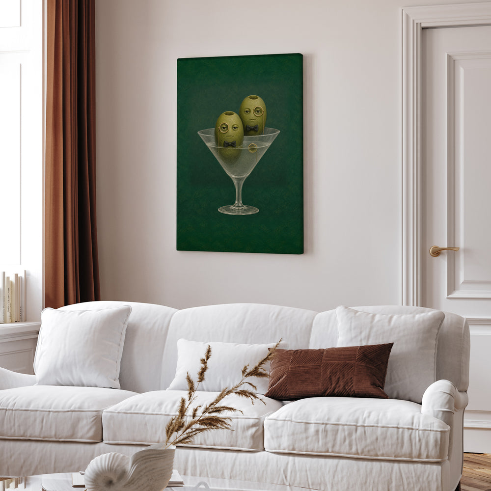 Dirty Martini Society – Espresso Martini Art with Three Olives in Monocles – Canvas Wall Art
