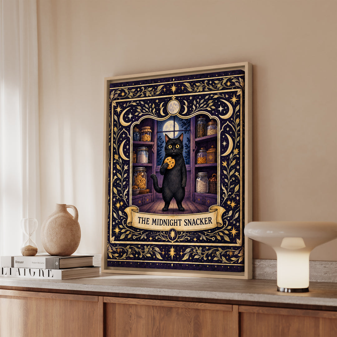 The Midnight Snacker – Tarot Wall Art with an Ornate Hand Drawn Card – Framed Canvas Wall Art