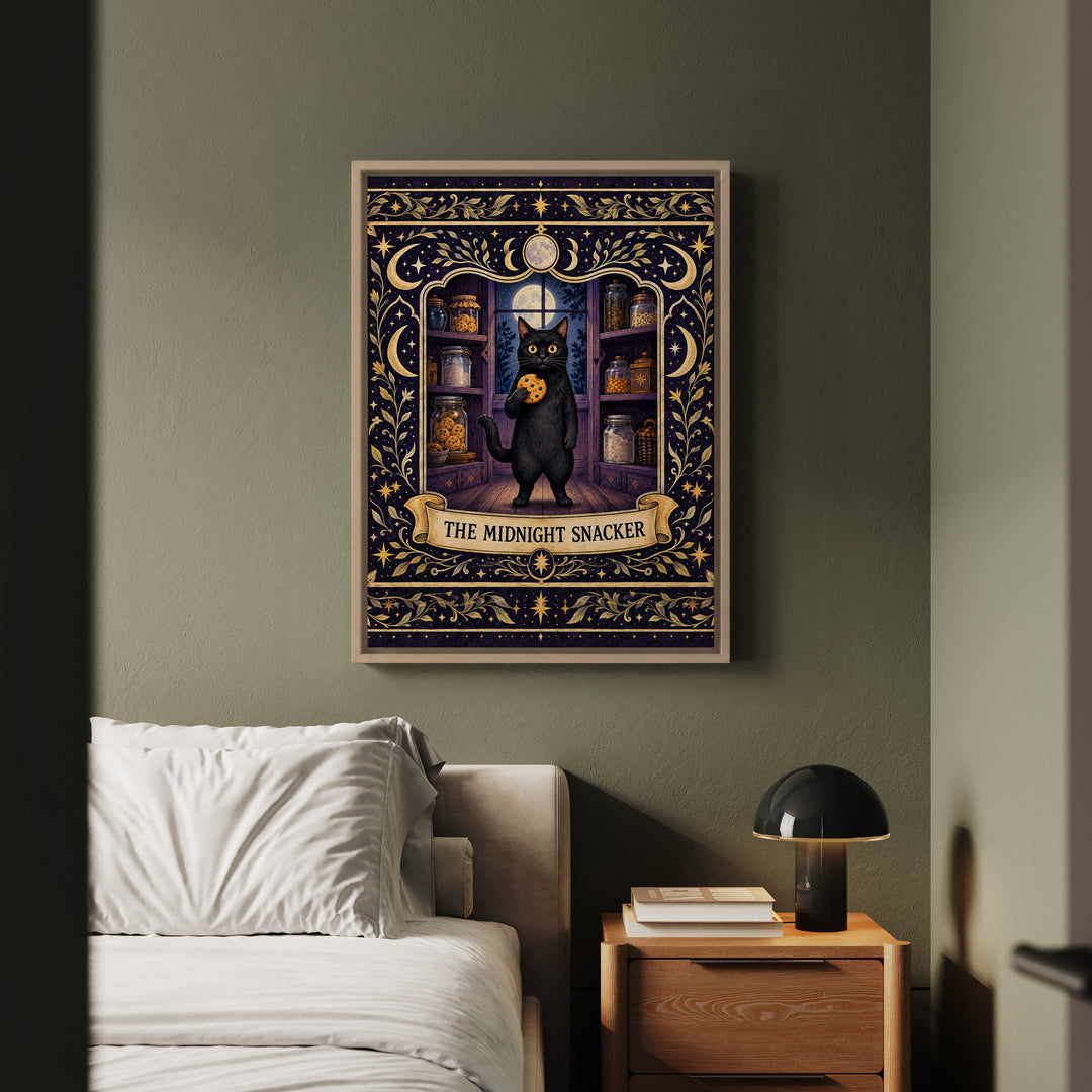 The Midnight Snacker – Tarot Wall Art with an Ornate Hand Drawn Card – Framed Canvas Wall Art
