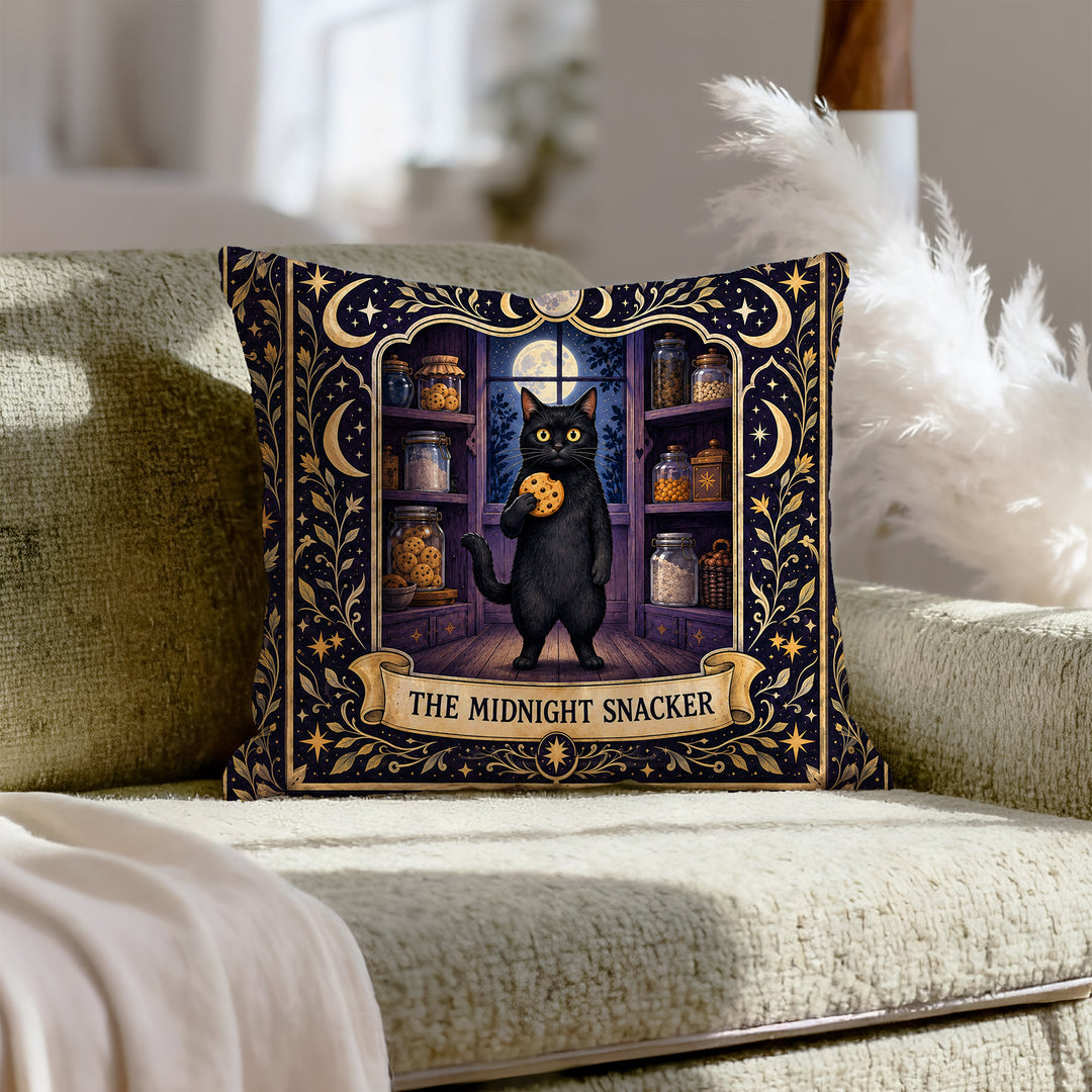 The Midnight Snacker – Tarot Decor with an Ornate Hand Drawn Card – Throw Pillow