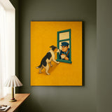 Mail Patrol II – Funny Dog Art with a Window Standoff at Delivery – Canvas Wall Art