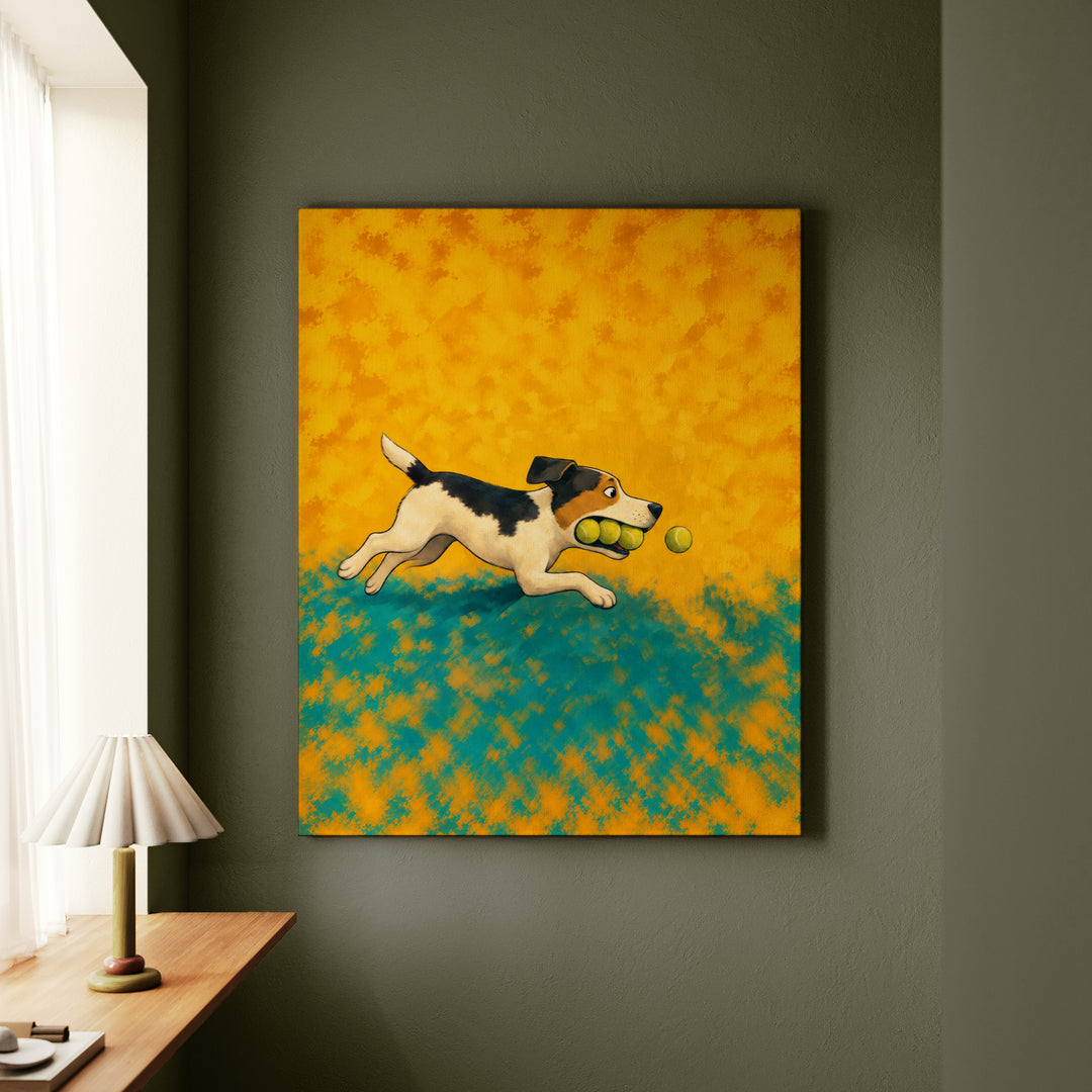Ball Is Life – Funny Dog Art with a Tennis Obsessed Retriever – Canvas Wall Art