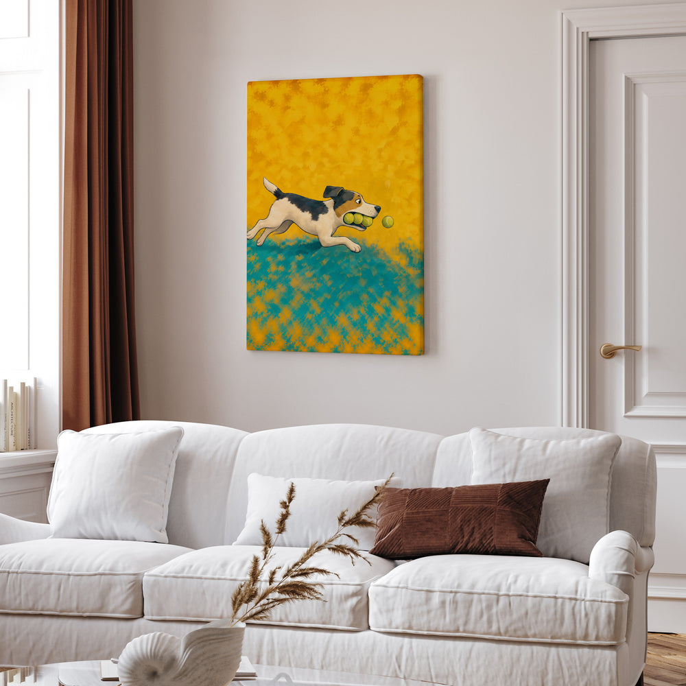 Ball Is Life – Funny Dog Art with a Tennis Obsessed Retriever – Canvas Wall Art