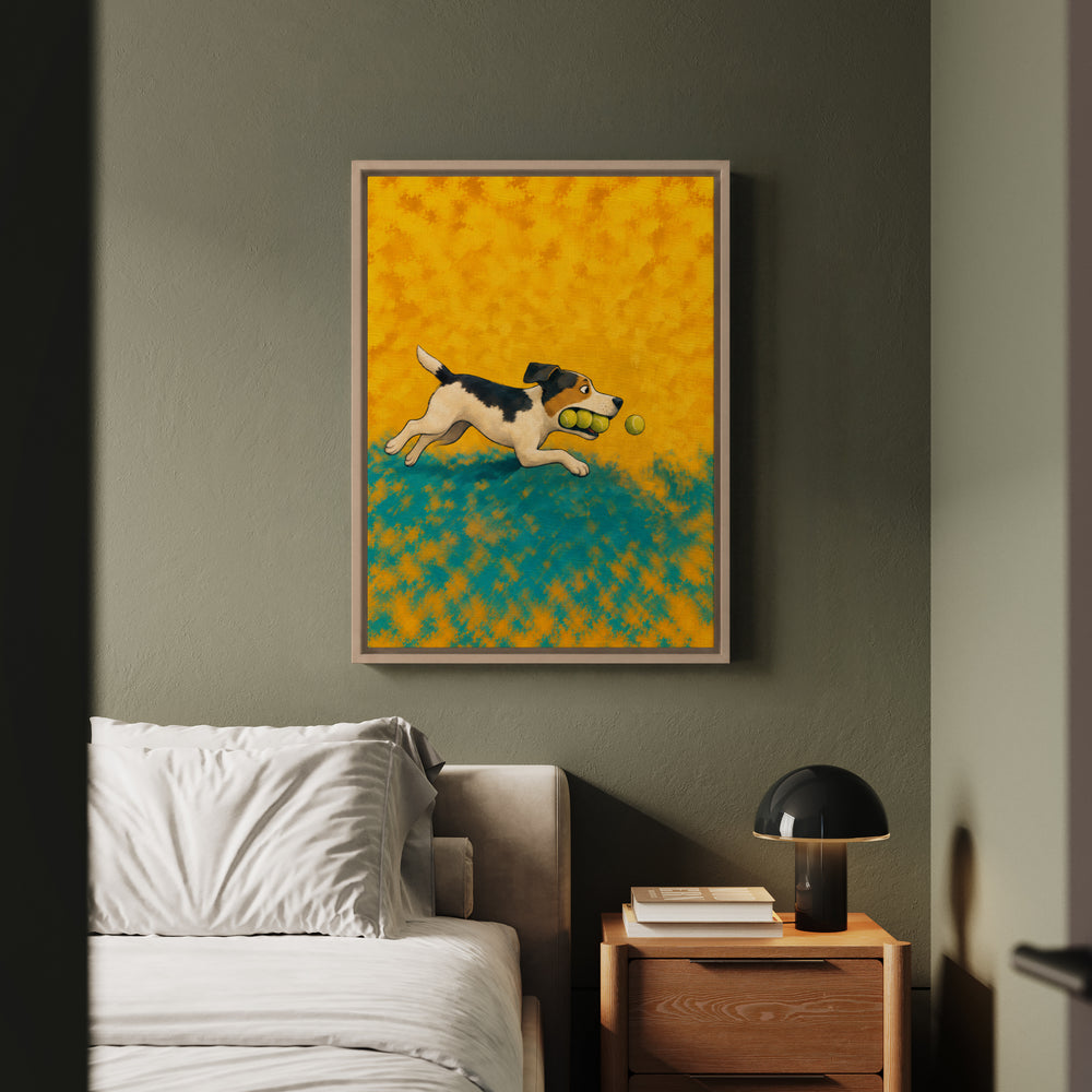 Ball Is Life – Funny Dog Art with a Tennis Obsessed Retriever – Framed Canvas Wall Art