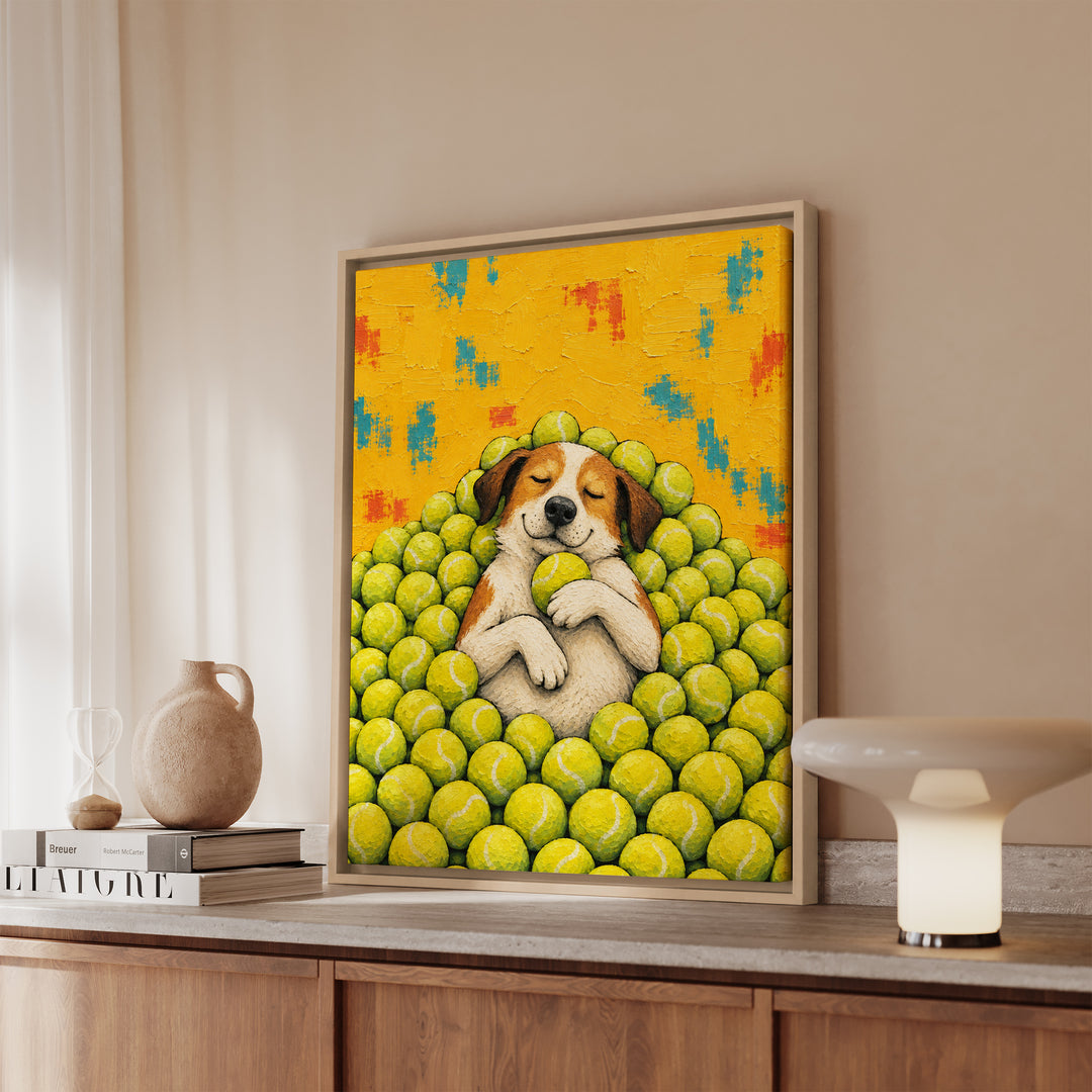 Ball Is Life II – Dog Wall Art with a Tennis Toy Nap – Framed Canvas Wall Art