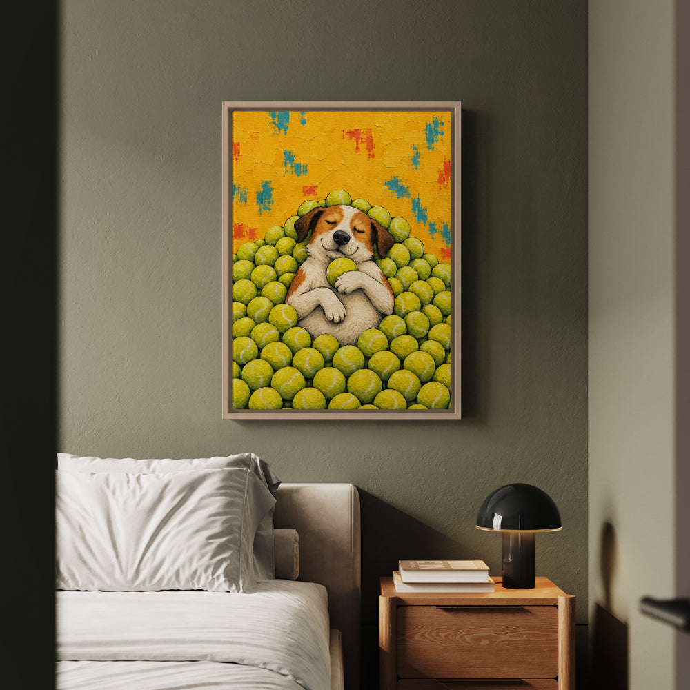 Ball Is Life II – Dog Wall Art with a Tennis Toy Nap – Framed Canvas Wall Art