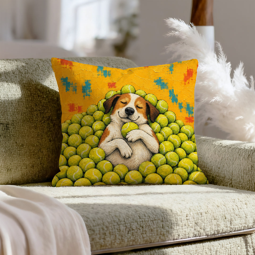 Ball Is Life II – Dog Decor with a Tennis Toy Nap – Throw Pillow