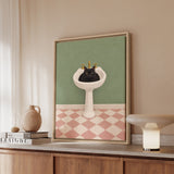 Sink Loaf – Funny Cat Art with a Porcelain Basin Nap – Framed Canvas Wall Art