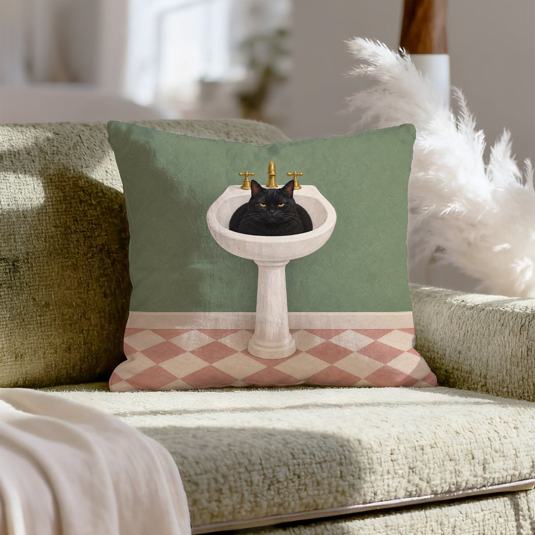 Sink Loaf – Funny Cat Decor with a Porcelain Basin Nap – Pillow Cover