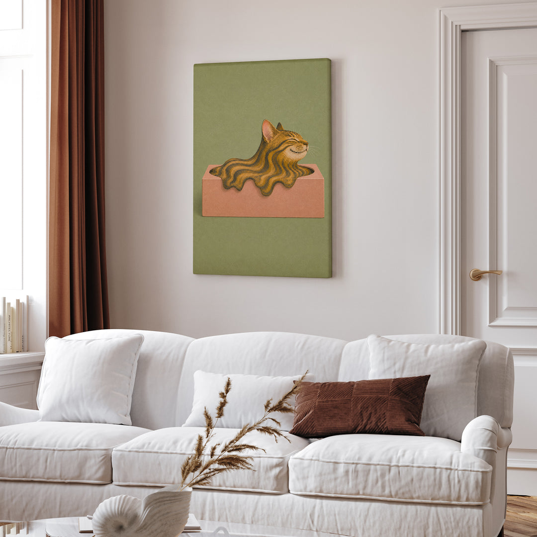 Box Logic II – Funny Cat Art with a Tissue Carton and Liquid Physics – Canvas / Framed Canvas