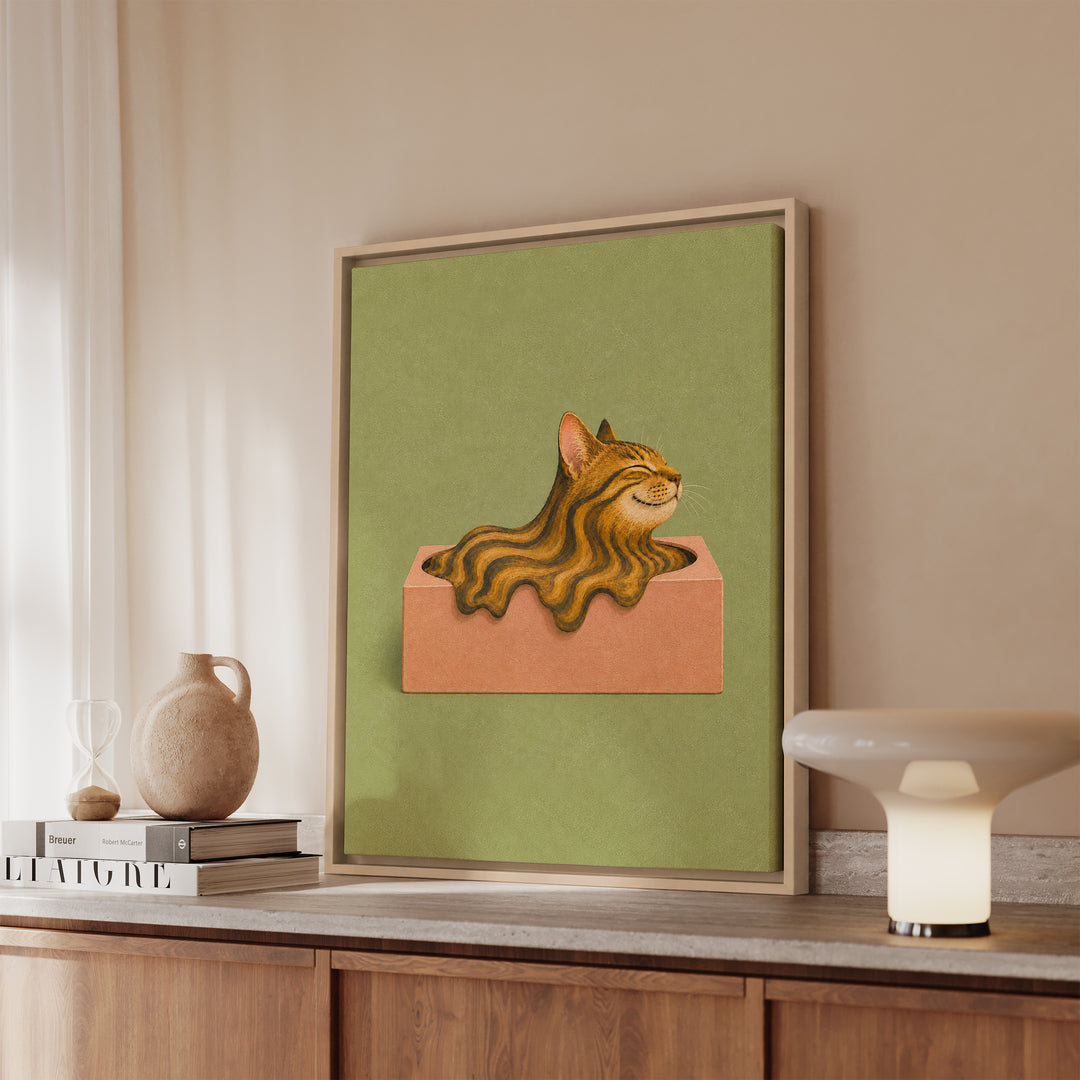 Box Logic II – Funny Cat Art with a Tissue Carton and Liquid Physics – Framed Canvas Wall Art