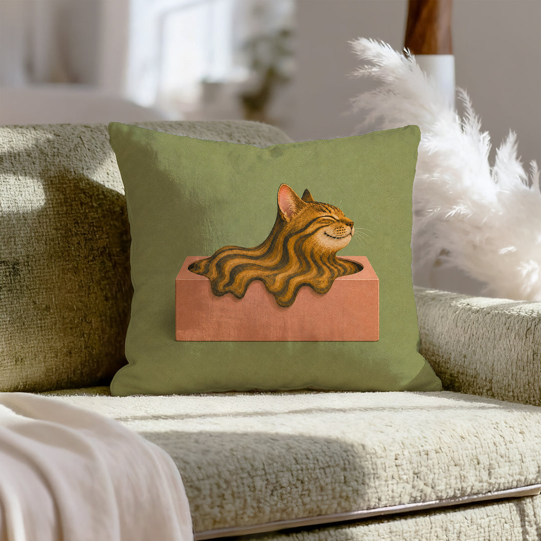 Box Logic II – Funny Cat Decor with a Tissue Carton and Liquid Physics – Pillow Cover