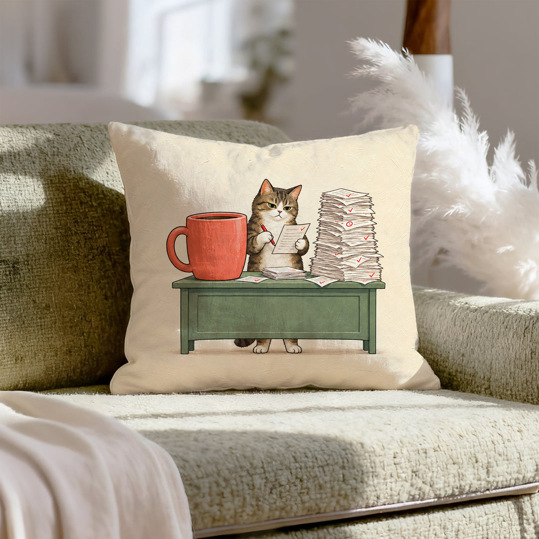 Teacher Fuel – Teacher Wall Art with a Cat and a Grading Mountain – Pillow / Cover