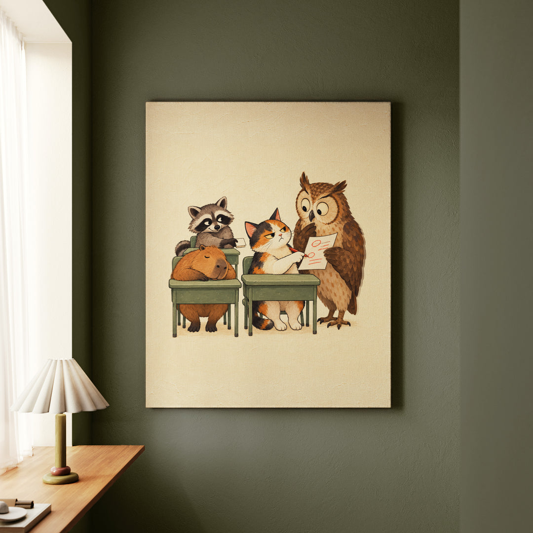 Classroom Zoo – Classroom Wall Art with a Raccoon Passing Notes – Canvas Wall Art