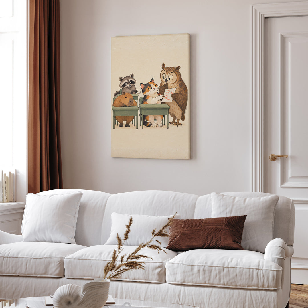 Classroom Zoo – Classroom Wall Art with a Raccoon Passing Notes – Canvas Wall Art
