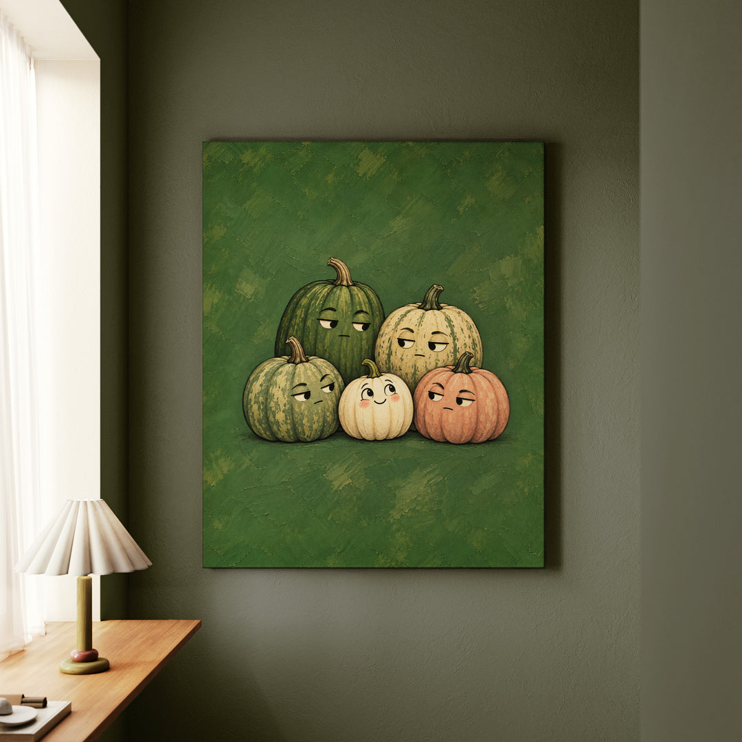 Pumpkin Committee – Pumpkin Wall Art with a Group Portrait of Gourds – Canvas Wall Art