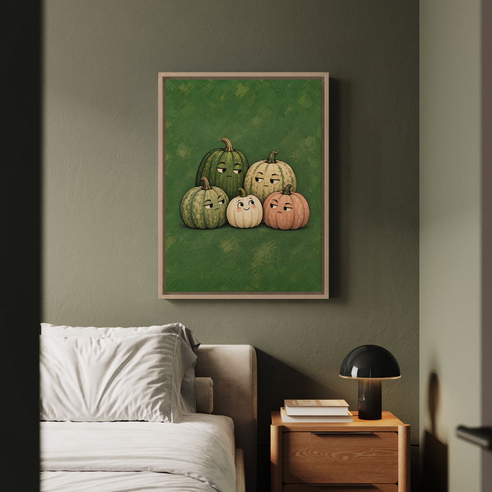 Pumpkin Committee – Pumpkin Wall Art with a Group Portrait of Gourds – Framed Canvas Wall Art