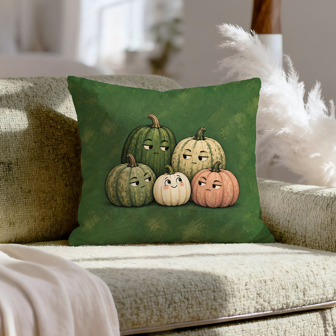 Pumpkin Committee – Pumpkin Decor with a Group Portrait of Gourds – Throw Pillow