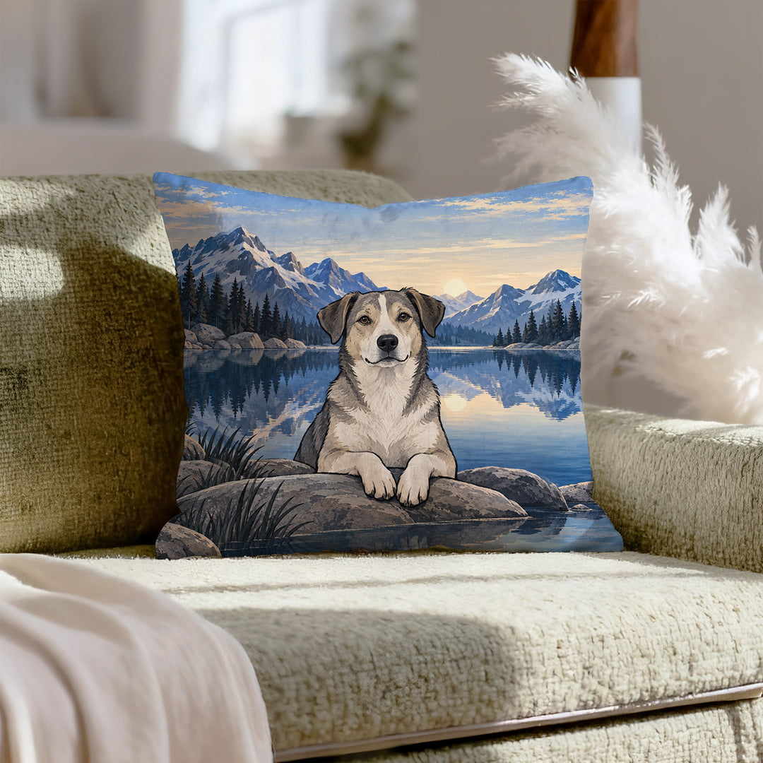 Still Water – Therapy Office Decor with an Alpine Lake at Dawn – Pillow Cover