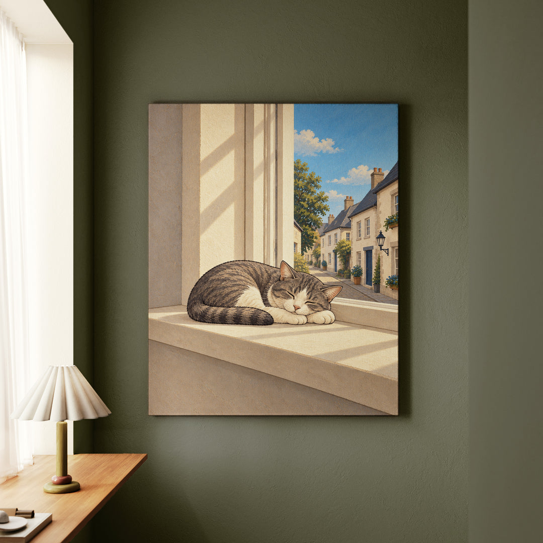 Window Nap – Therapy Office Decor with a Cat in Soft Light – Canvas Wall Art