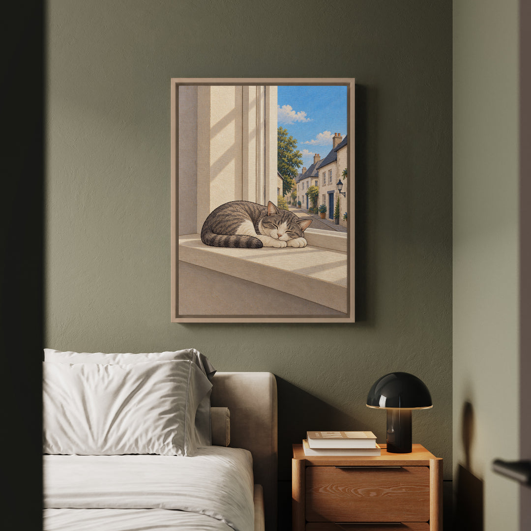 Window Nap – Therapy Office Decor with a Cat in Soft Light – Canvas / Framed Canvas