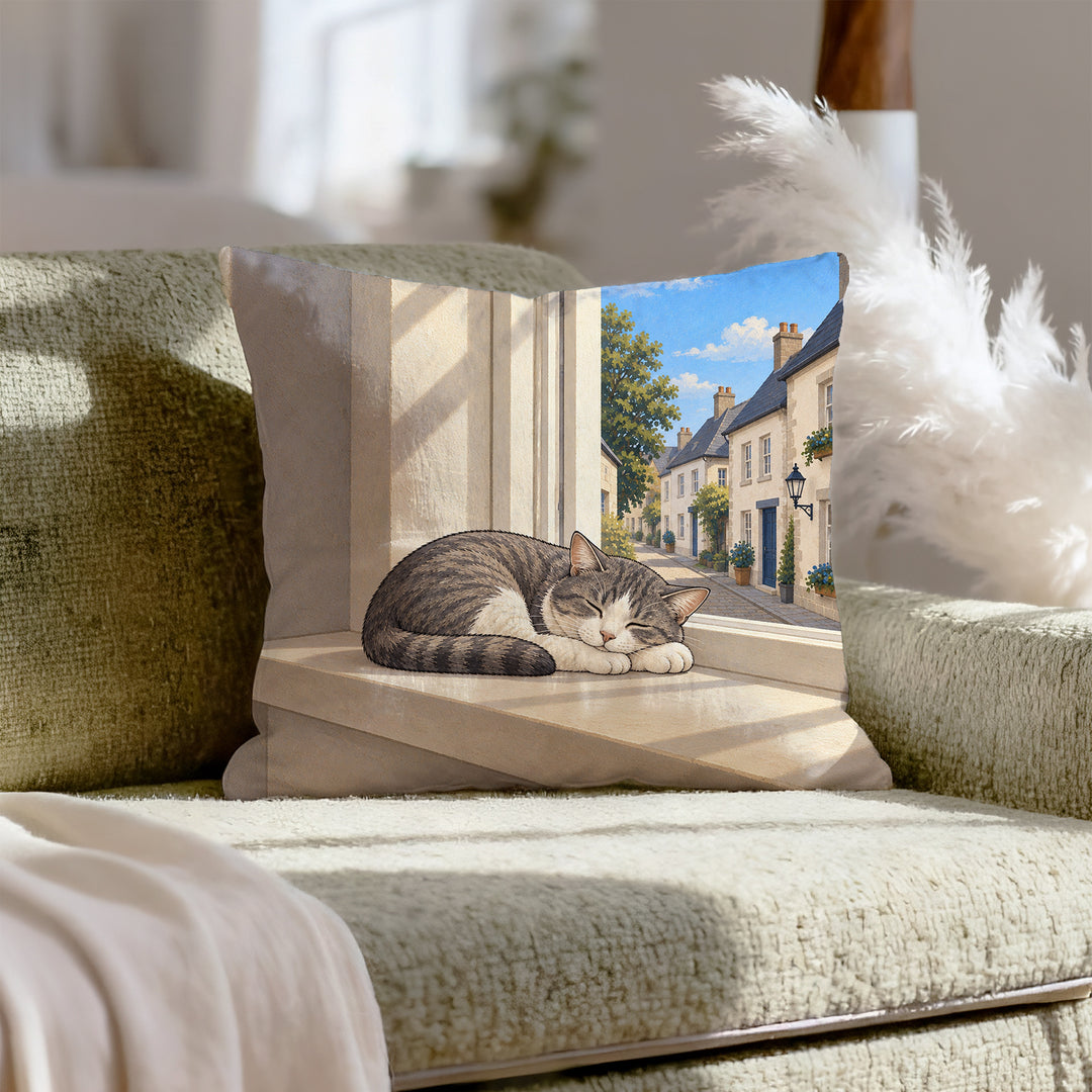 Window Nap – Therapy Office Decor with a Cat in Soft Light – Pillow Cover