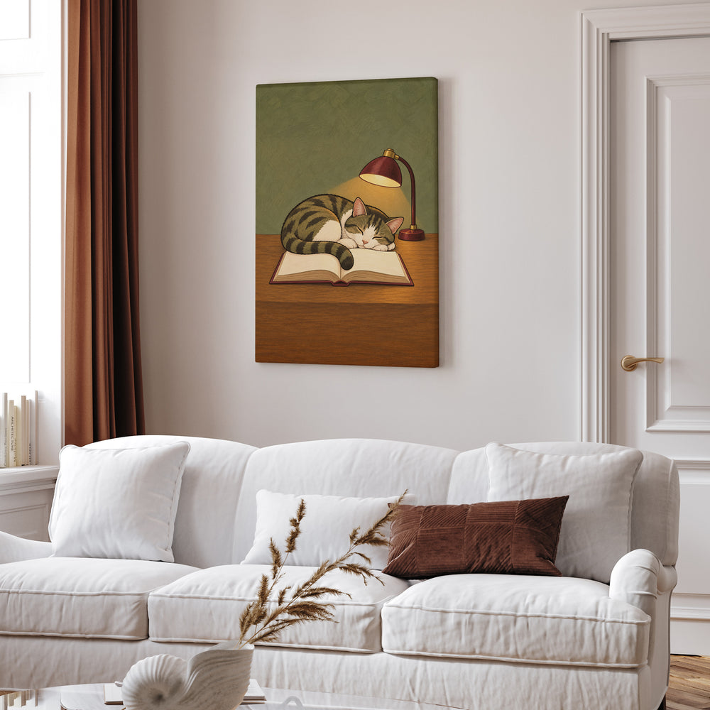 One More Chapter – Bookish Wall Art with a Cat Marking the Page – Canvas Wall Art