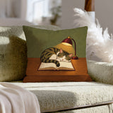 One More Chapter – Bookish Decor with a Cat Marking the Page – Pillow Cover