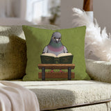 The Scholar – Pigeon Decor with Reading Glasses on a Park Bench – Pillow Cover