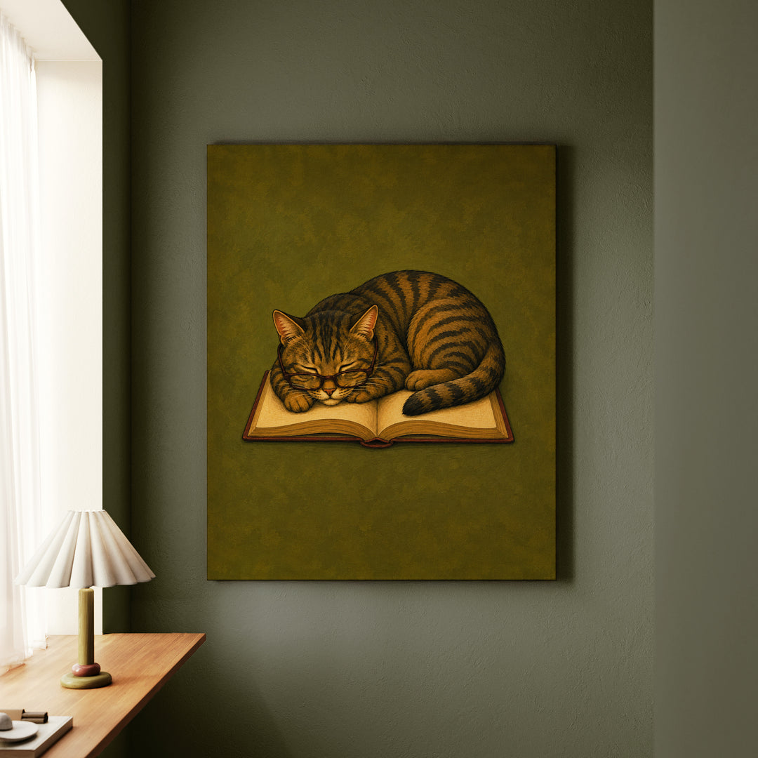 One More Chapter II – Bookish Wall Art with Slipping Glasses and a Nap – Canvas / Framed Canvas