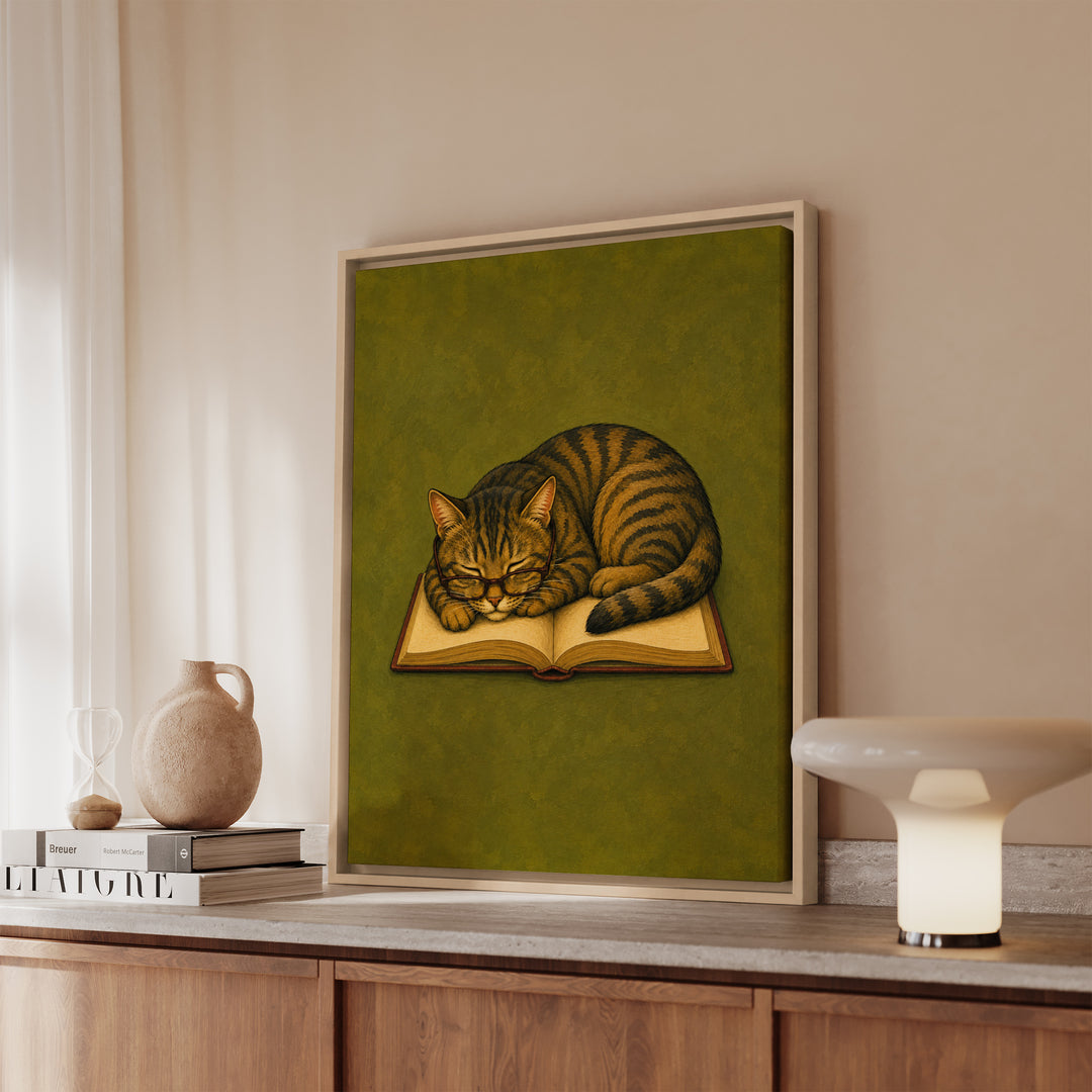 One More Chapter II – Bookish Wall Art with Slipping Glasses and a Nap – Canvas / Framed Canvas