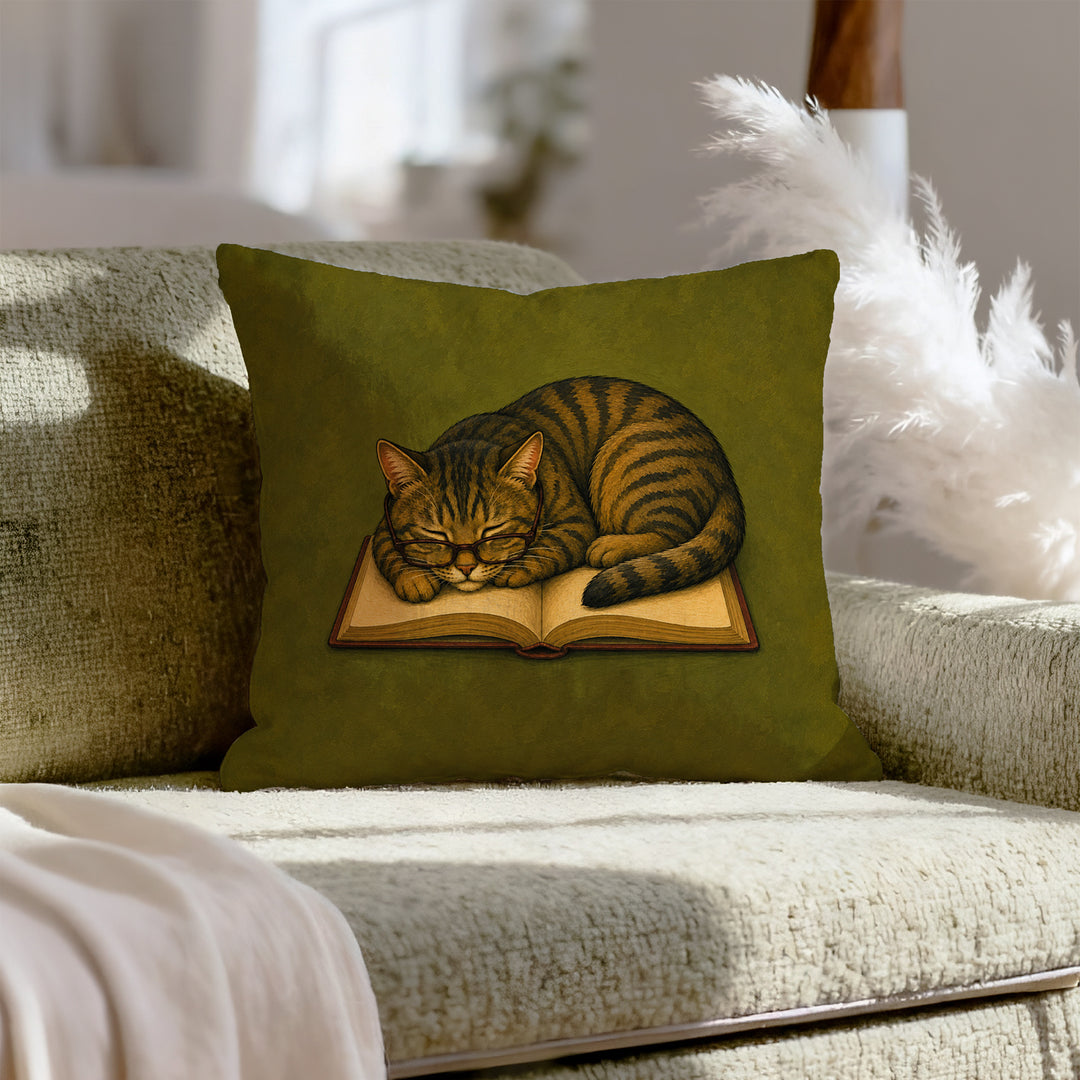 One More Chapter II – Bookish Decor with Slipping Glasses and a Nap – Throw Pillow