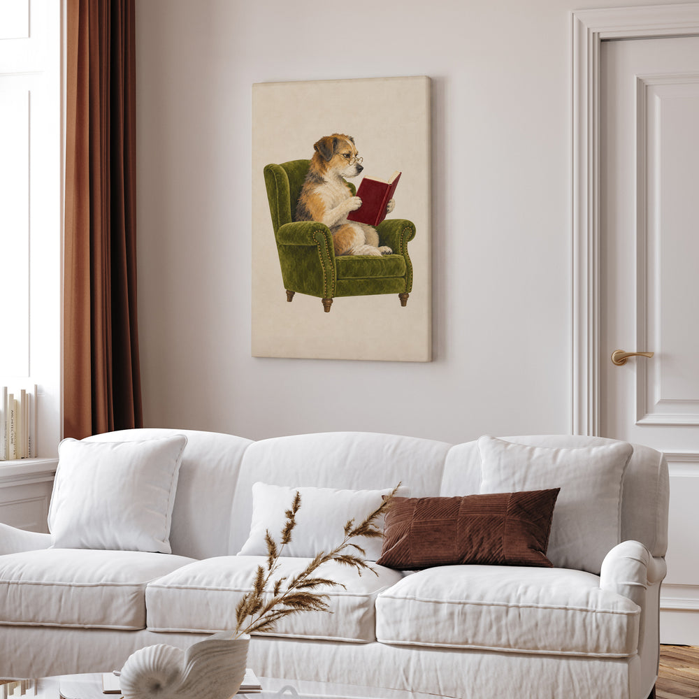 Well Read II – Bookish Wall Art with Spectacles and a Velvet Chair – Canvas Wall Art