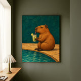 Mocktail Hour – Cocktail Art with a Capybara and a Cucumber Sip – Canvas Wall Art