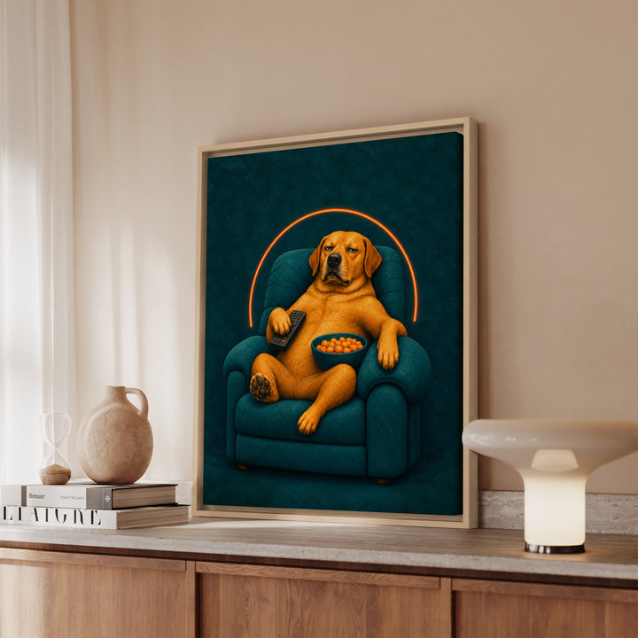 Man Cave Manager – Designer Wall Art with a Recliner and Neon Glow – Canvas / Framed Canvas