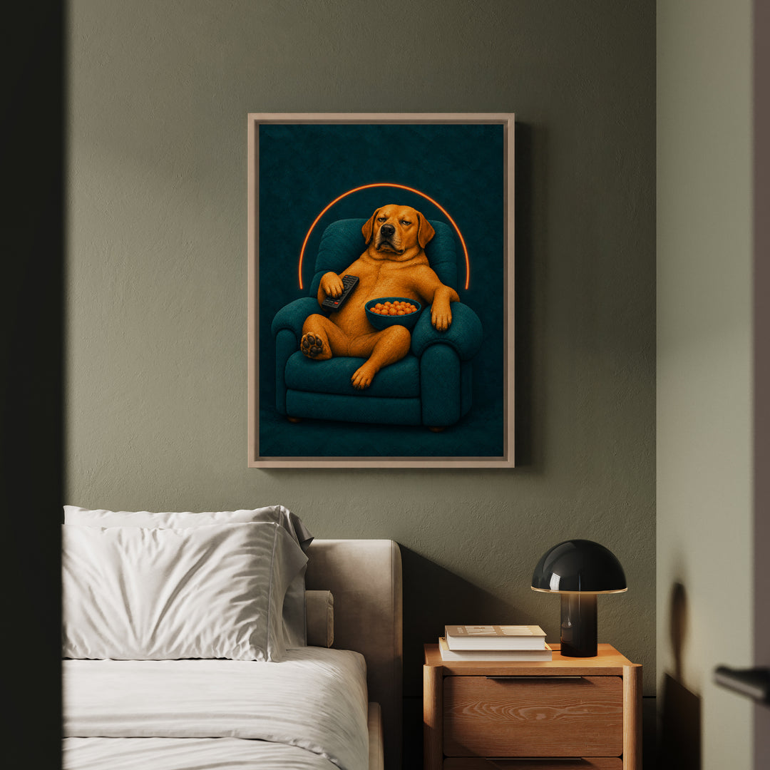 Man Cave Manager – Designer Wall Art with a Recliner and Neon Glow – Canvas / Framed Canvas