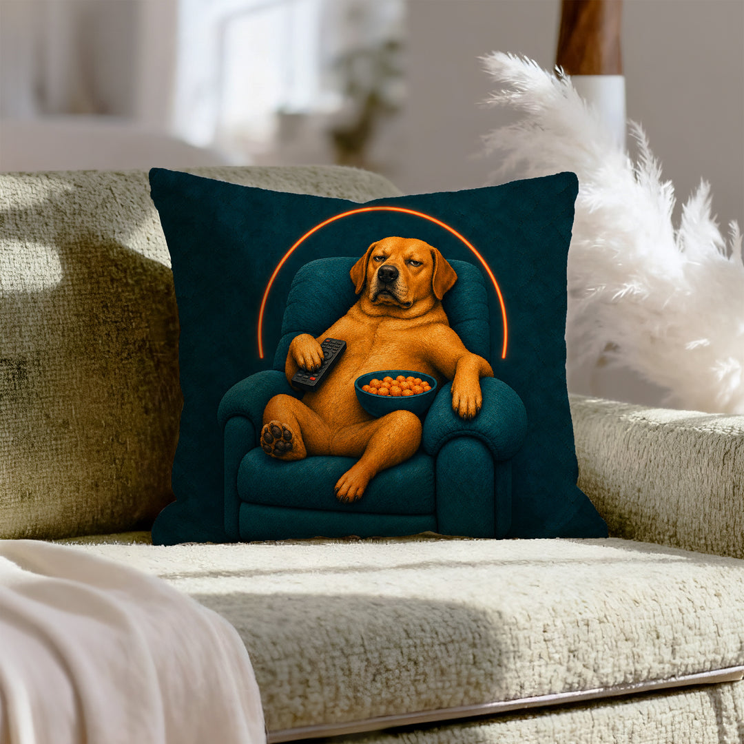 Man Cave Manager – Designer Decor with a Recliner and Neon Glow – Throw Pillow