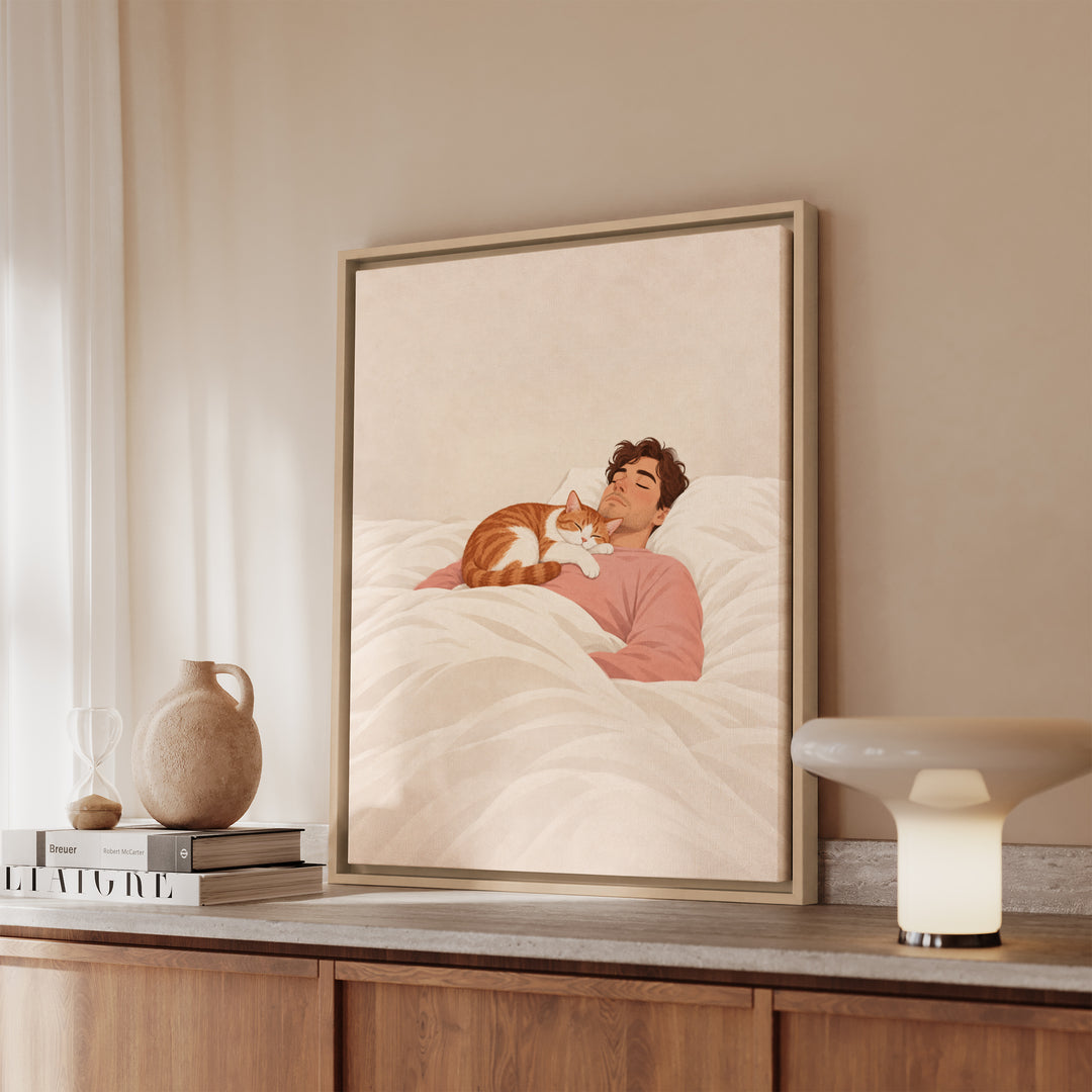 Do Not Wake – Bedroom Wall Art with a Sleeper on a Human Chest – Canvas / Framed Canvas