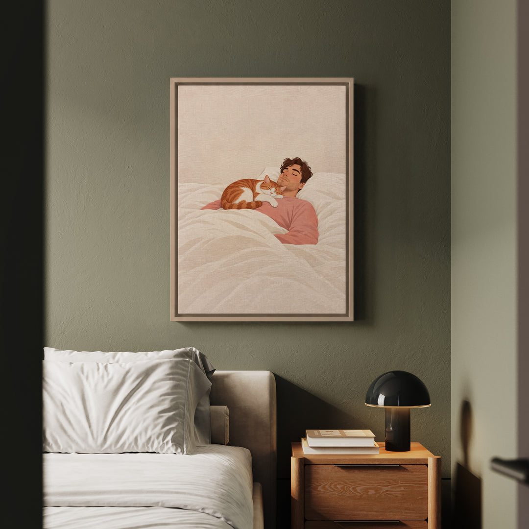 Do Not Wake – Bedroom Wall Art with a Sleeper on a Human Chest – Framed Canvas Wall Art