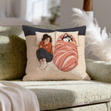The Blanket Thief – Above Bed Decor with a Husky and a Stolen Duvet – Pillow Cover