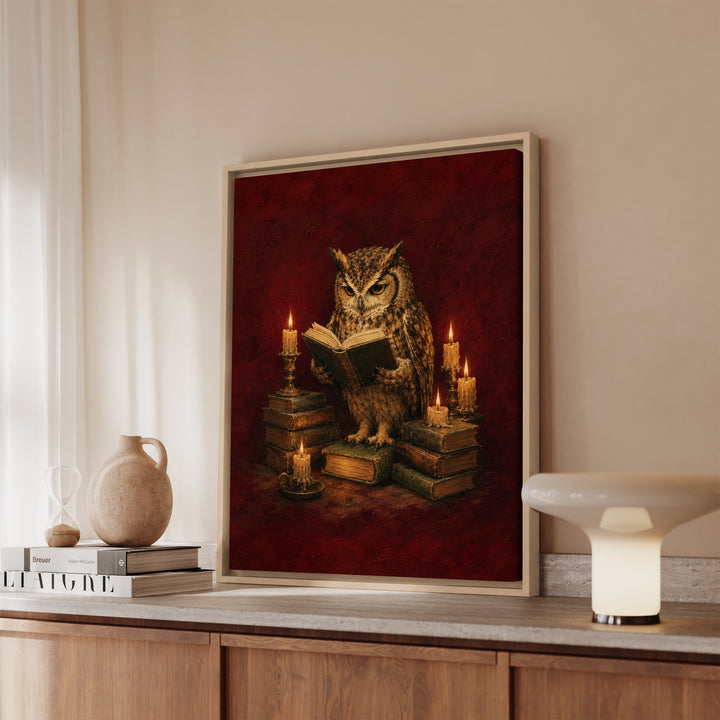Candlelight Scholar – Dark Academia Decor with an Owl and Dripping Wax – Canvas / Framed Canvas
