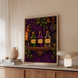 The Potion Shelf – Witchy Wall Art with Labeled Apothecary Bottles – Framed Canvas Wall Art