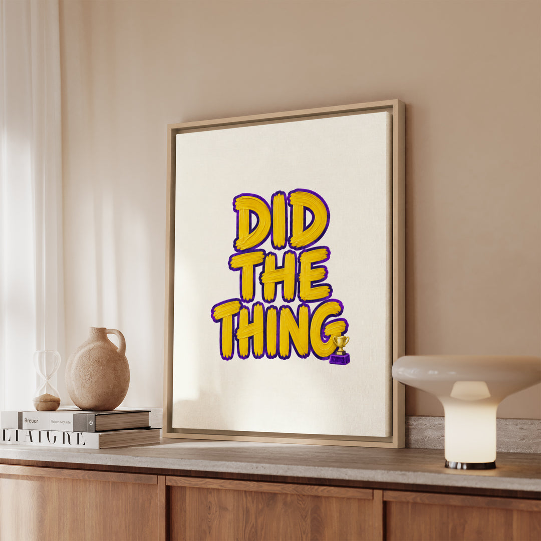 Congratulations On Doing The Thing – Funny Wall Art with a Tiny Gold Trophy Engraved – Framed Canvas Wall Art
