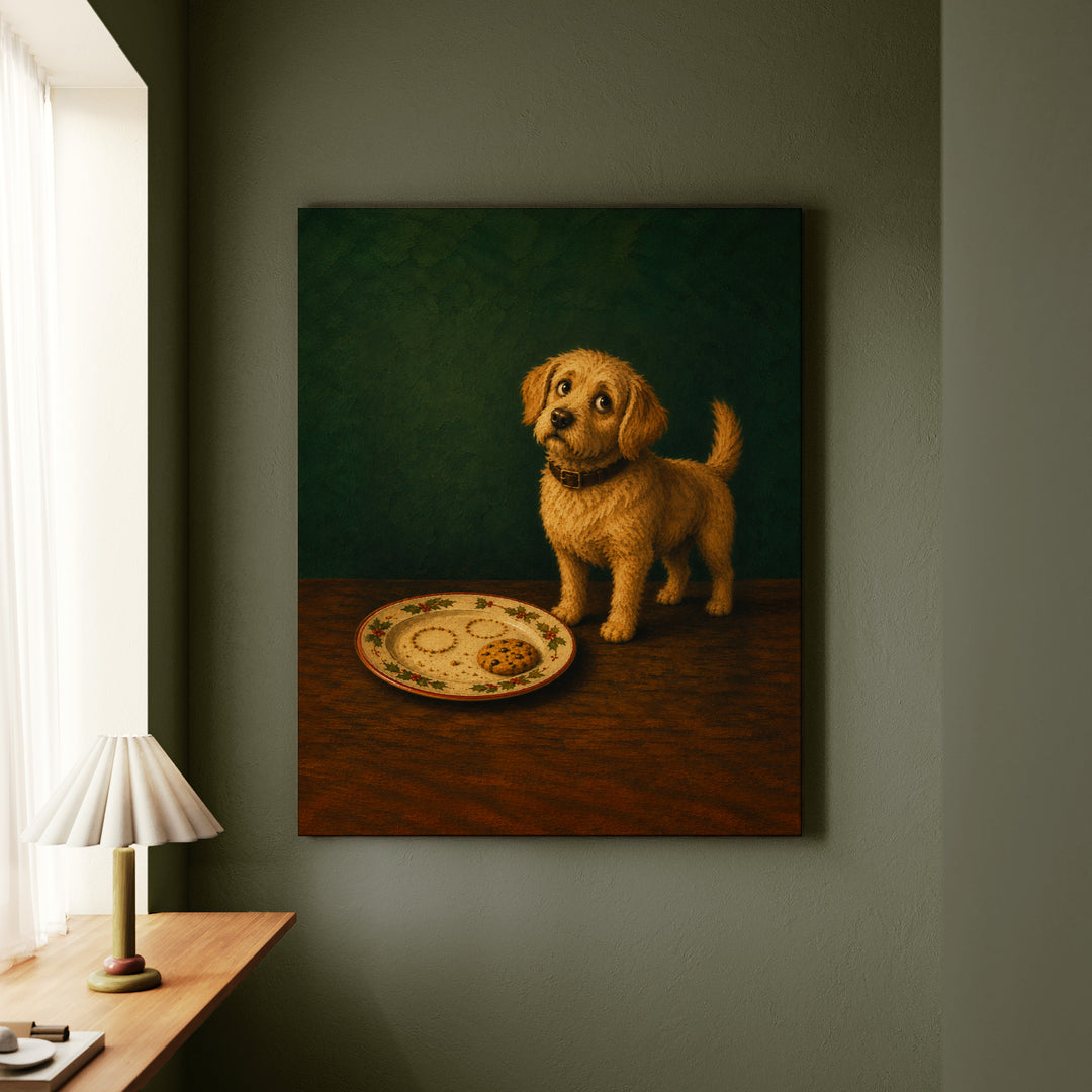 Cookie Quality Control – Christmas Wall Art with a Guarded Plate at Midnight – Canvas / Framed Canvas