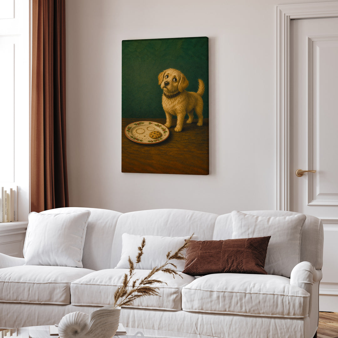 Cookie Quality Control – Christmas Wall Art with a Guarded Plate at Midnight – Canvas / Framed Canvas