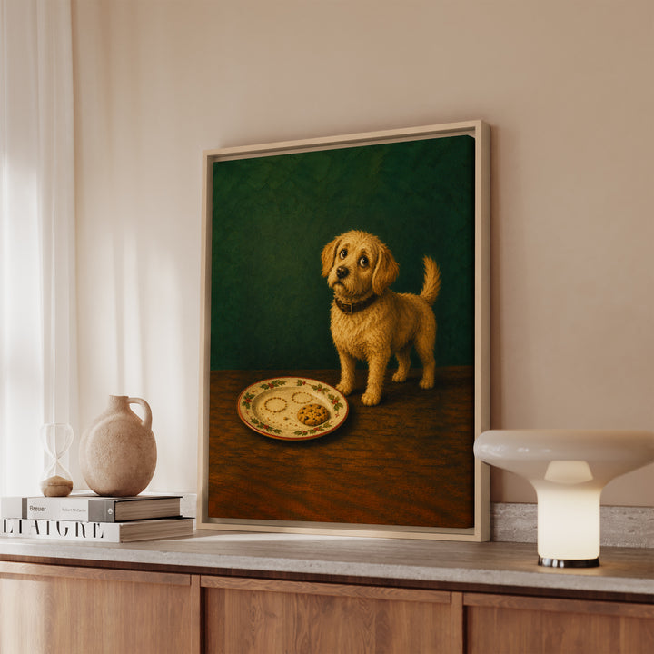 Cookie Quality Control – Christmas Wall Art with a Guarded Plate at Midnight – Canvas / Framed Canvas