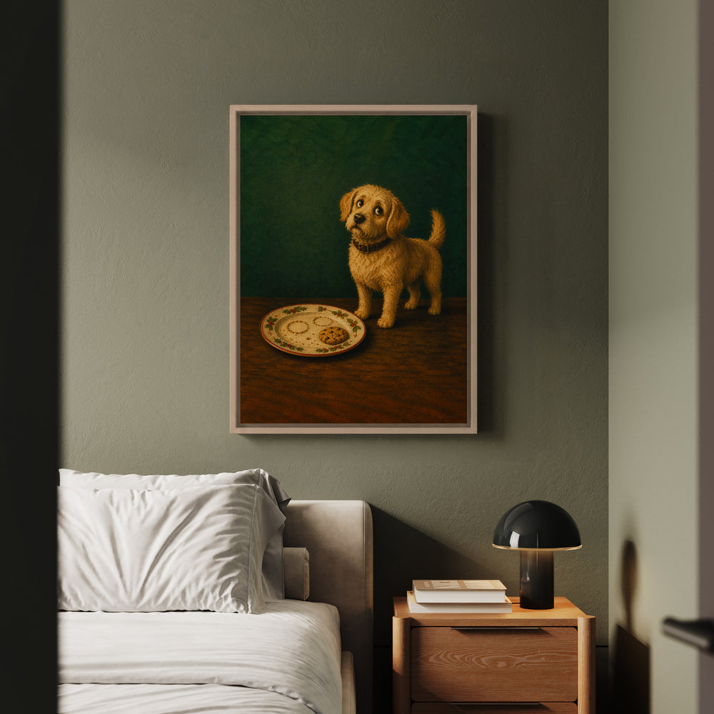 Cookie Quality Control – Christmas Wall Art with a Guarded Plate at Midnight – Framed Canvas Wall Art