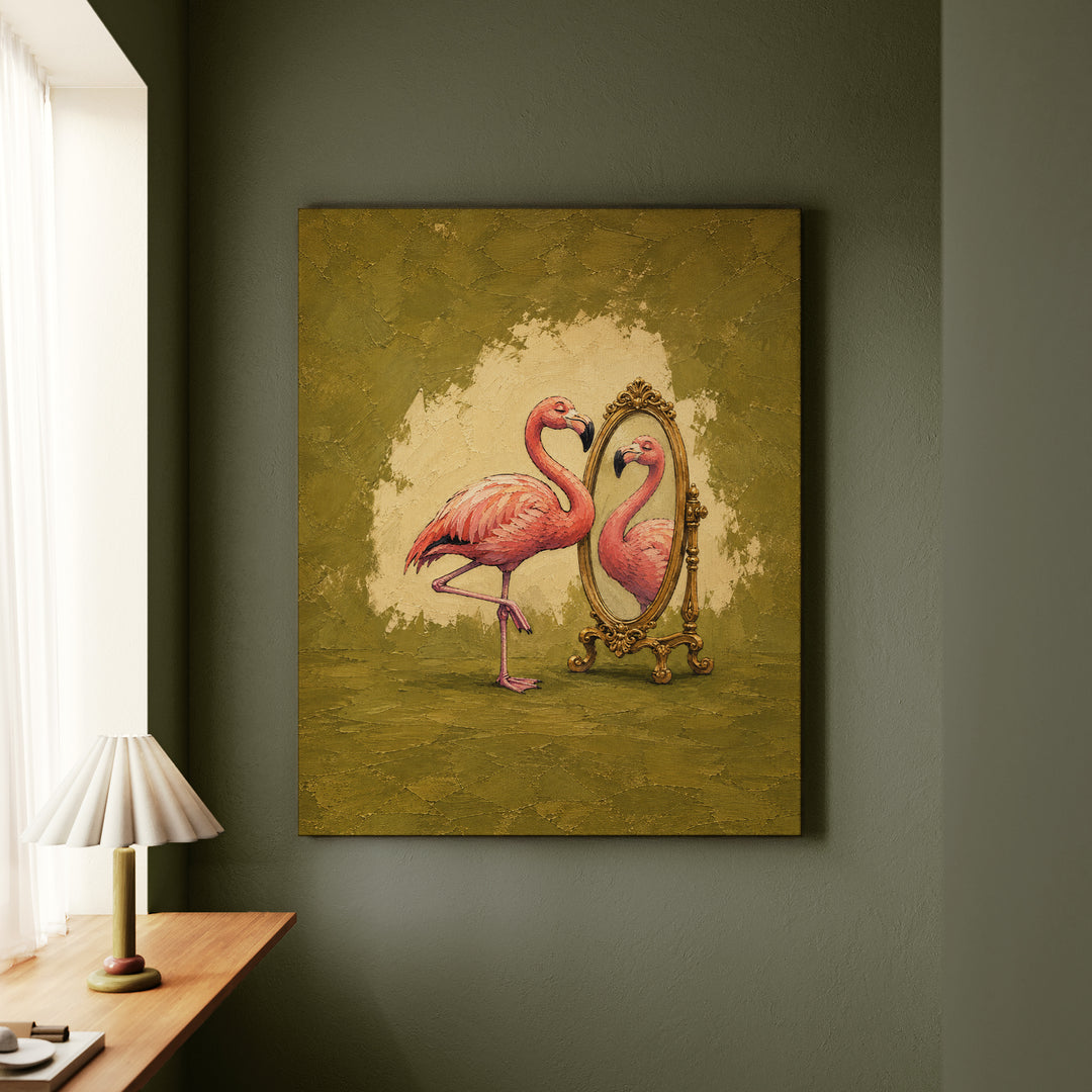 Flamingo Standards – Funny Bathroom Art with a Gilded Mirror Inspection – Canvas Wall Art
