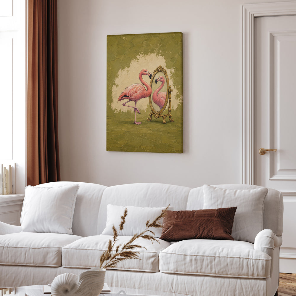 Flamingo Standards – Funny Bathroom Art with a Gilded Mirror Inspection – Canvas Wall Art